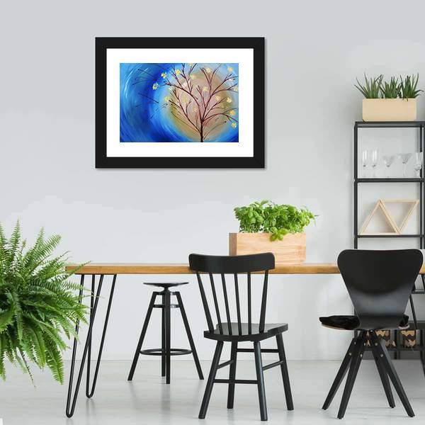 Fall Tree Against Blue Swirling Sky Canvas Wall Art-3 Horizontal-Gallery Wrap-25" x 16"-Tiaracle