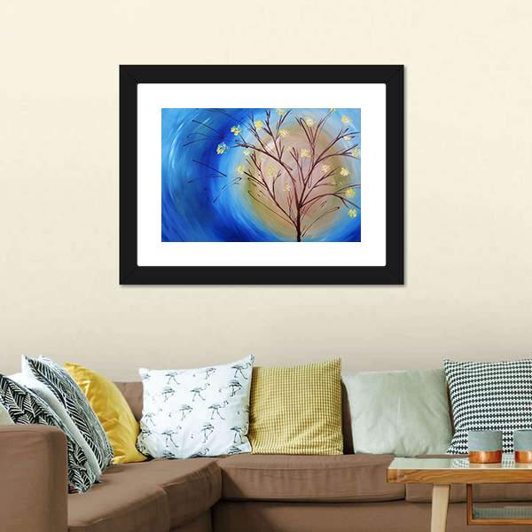 Fall Tree Against Blue Swirling Sky Canvas Wall Art-3 Horizontal-Gallery Wrap-25" x 16"-Tiaracle