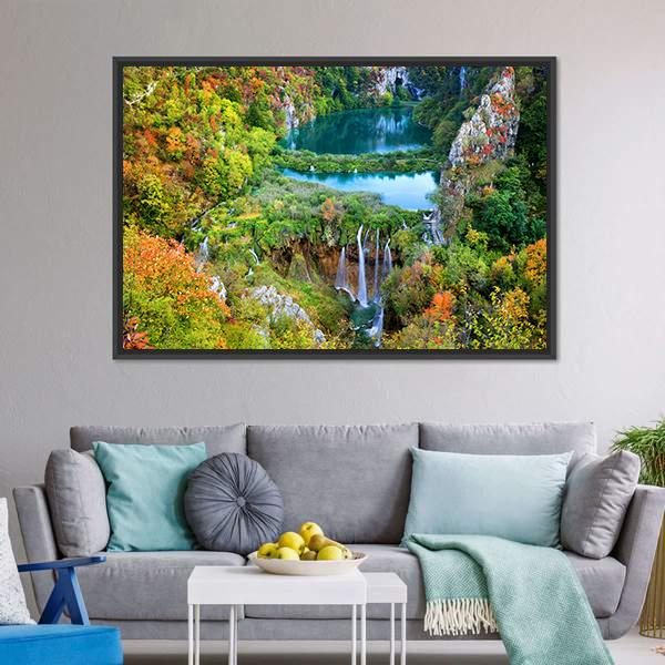 Fall Valley Landscape Canvas Wall Art-1 Piece-Floating Frame-24" x 16"-Tiaracle