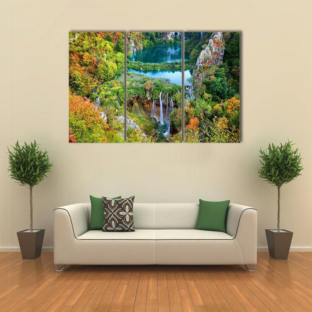 Fall Valley Landscape Canvas Wall Art-3 Horizontal-Gallery Wrap-37" x 24"-Tiaracle