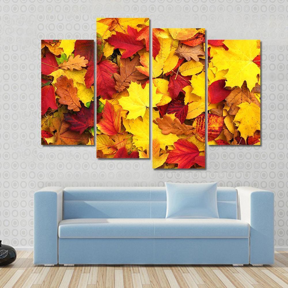 Fallen Autumn Leaves Canvas Wall Art-4 Pop-Gallery Wrap-50" x 32"-Tiaracle