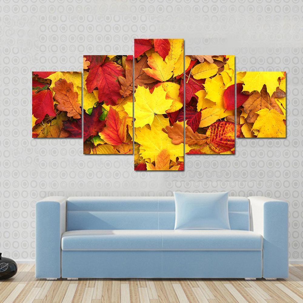 Fallen Autumn Leaves Canvas Wall Art-5 Pop-Gallery Wrap-47" x 32"-Tiaracle