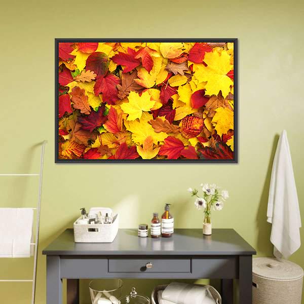 Fallen Autumn Leaves Canvas Wall Art-1 Piece-Floating Frame-24" x 16"-Tiaracle