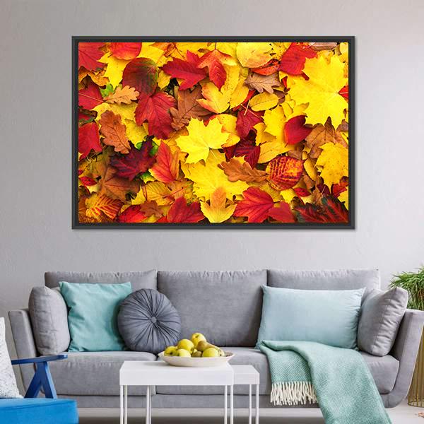 Fallen Autumn Leaves Canvas Wall Art-3 Horizontal-Gallery Wrap-25" x 16"-Tiaracle