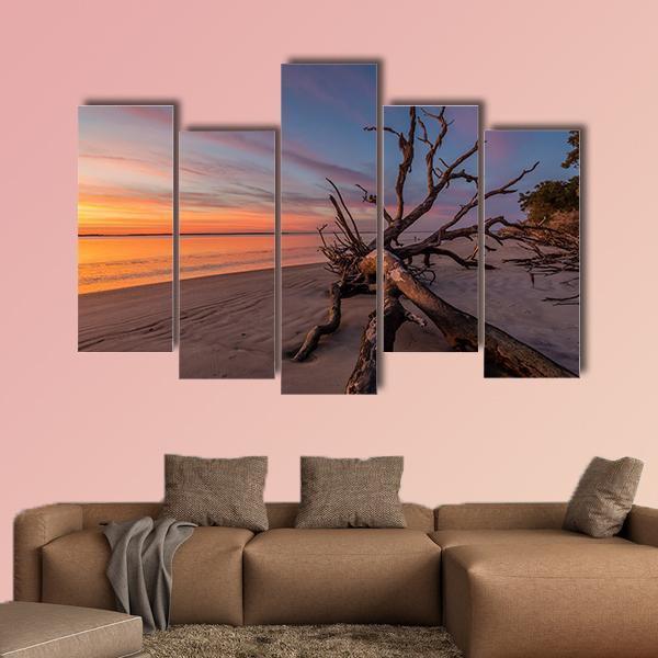 Tree Trunk On Beach Canvas Wall Art-5 Pop-Gallery Wrap-47" x 32"-Tiaracle