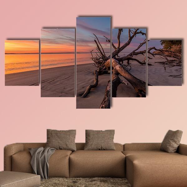 Tree Trunk On Beach Canvas Wall Art-5 Star-Gallery Wrap-62" x 32"-Tiaracle