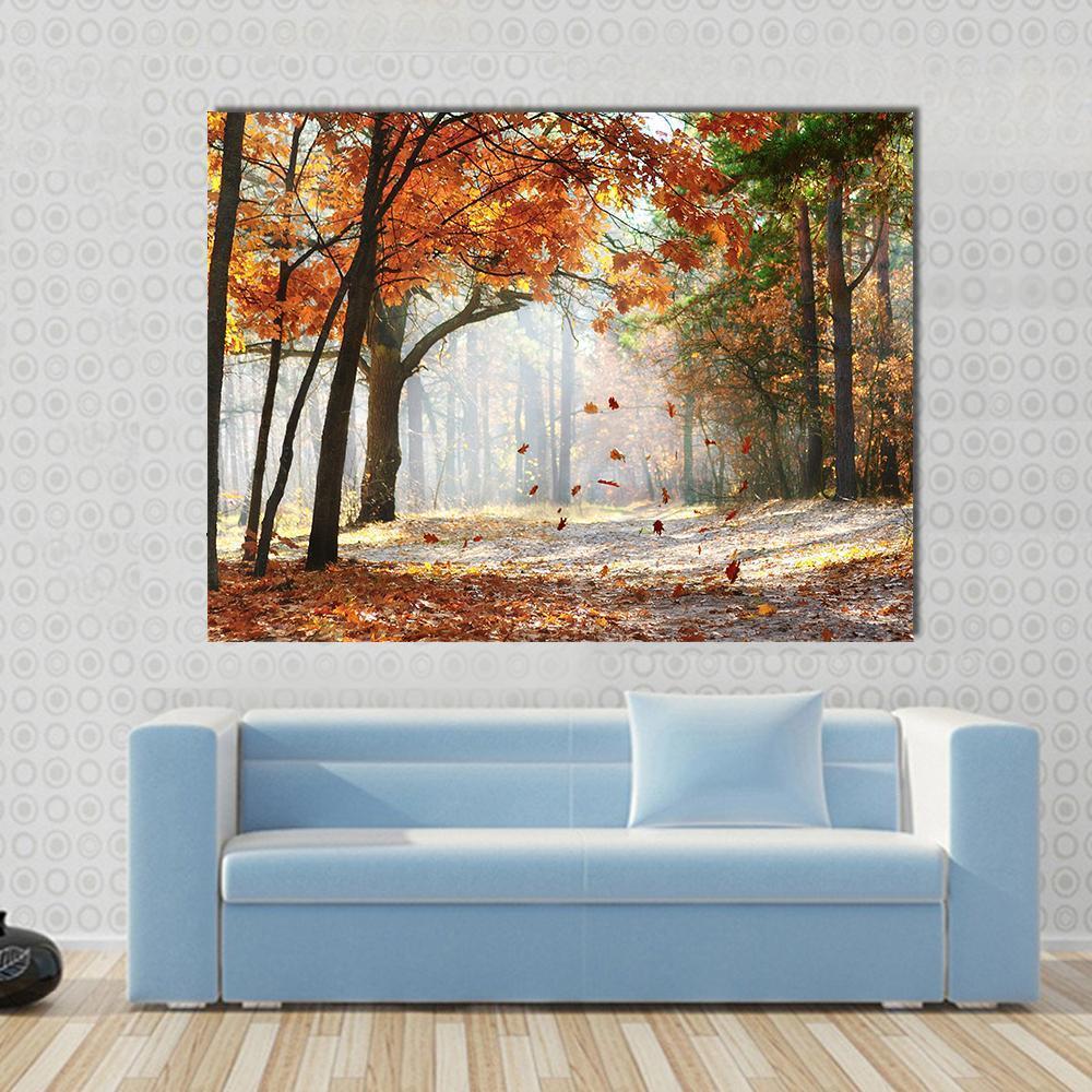 Falling Oak Leaves Canvas Wall Art-1 Piece-Gallery Wrap-48" x 32"-Tiaracle
