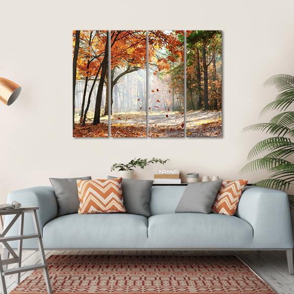 Falling Oak Leaves Canvas Wall Art-4 Horizontal-Gallery Wrap-34" x 24"-Tiaracle