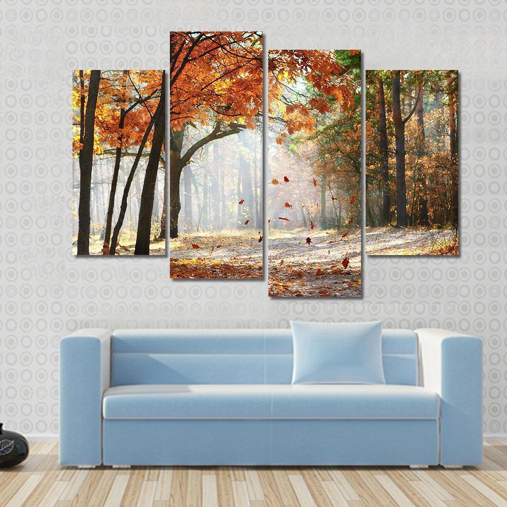 Falling Oak Leaves Canvas Wall Art-4 Pop-Gallery Wrap-50&quot; x 32&quot;-Tiaracle