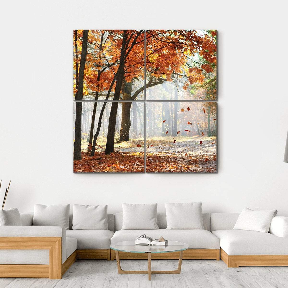 Falling Oak Leaves Canvas Wall Art-4 Square-Gallery Wrap-17" x 17"-Tiaracle