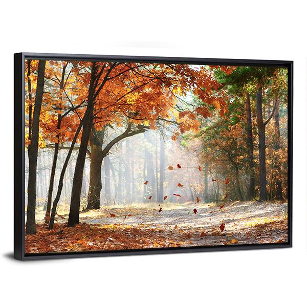Falling Oak Leaves Canvas Wall Art-3 Horizontal-Gallery Wrap-25" x 16"-Tiaracle