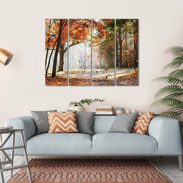 Falling Oak Leaves Canvas Wall Art-4 Horizontal-Gallery Wrap-34" x 24"-Tiaracle