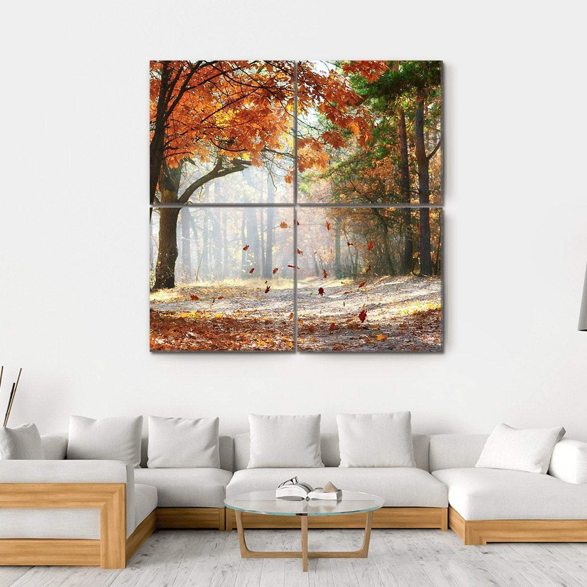 Falling Oak Leaves Canvas Wall Art-4 Square-Gallery Wrap-17" x 17"-Tiaracle