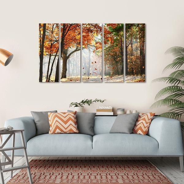 Falling Oak Leaves Canvas Wall Art-5 Horizontal-Gallery Wrap-22" x 12"-Tiaracle
