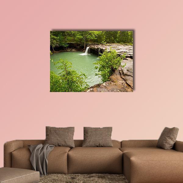Falling Water Creek, Arkansas Canvas Wall Art in brown and green, single panel hung on a wall