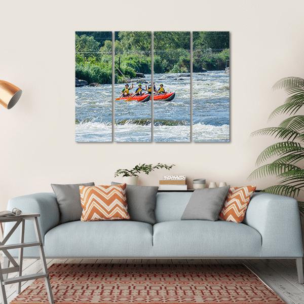 Family Rafting In River Canvas Wall Art-4 Horizontal-Gallery Wrap-34&quot; x 24&quot;-Tiaracle