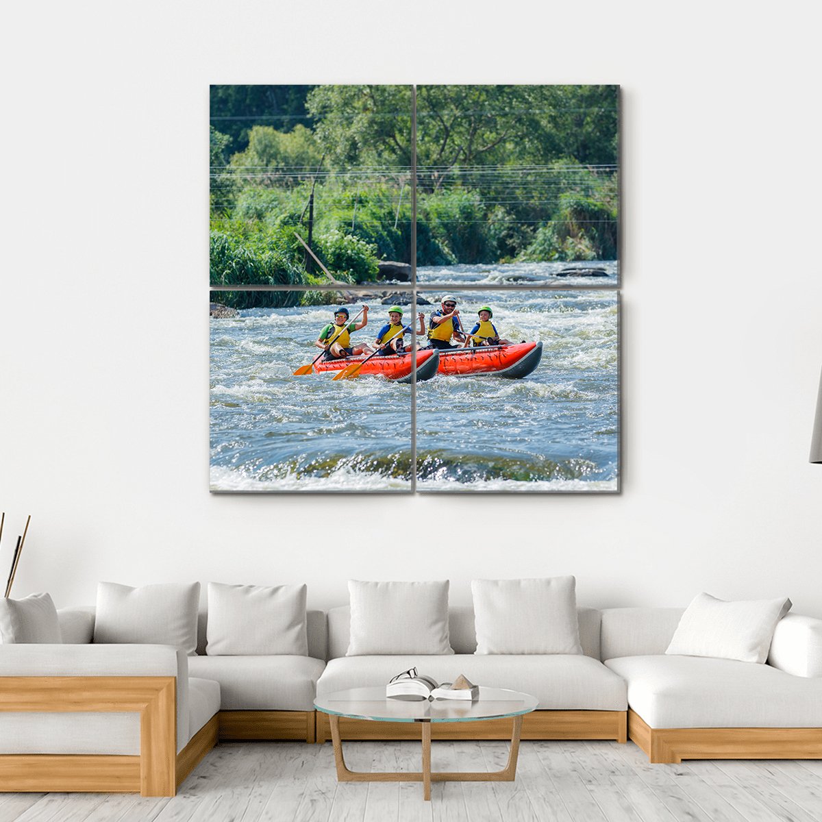 Family Rafting In River Canvas Wall Art-4 Square-Gallery Wrap-17&quot; x 17&quot;-Tiaracle