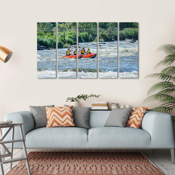 Family Rafting In River Canvas Wall Art-5 Horizontal-Gallery Wrap-22&quot; x 12&quot;-Tiaracle