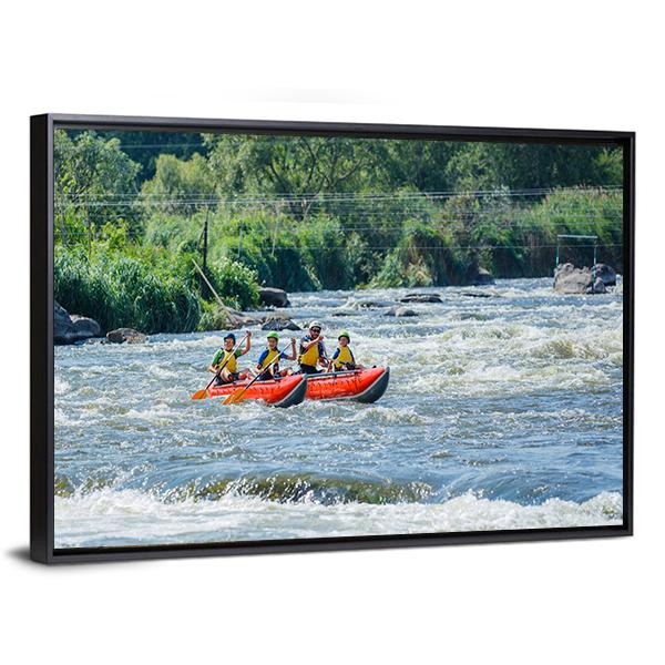 Family Rafting In River Canvas Wall Art-3 Horizontal-Gallery Wrap-25&quot; x 16&quot;-Tiaracle
