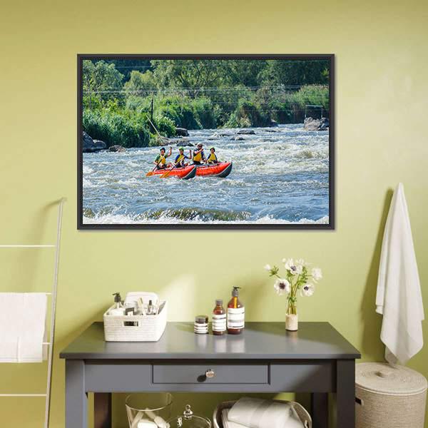 Family Rafting In River Canvas Wall Art-1 Piece-Floating Frame-24&quot; x 16&quot;-Tiaracle