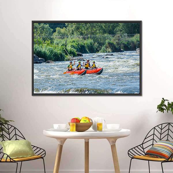 Family Rafting In River Canvas Wall Art-3 Horizontal-Gallery Wrap-25" x 16"-Tiaracle