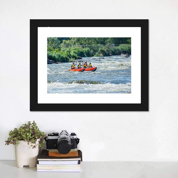 Family Rafting In River Canvas Wall Art-1 Piece-Framed Print-20" x 16"-Tiaracle