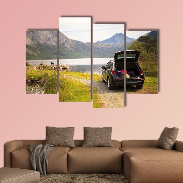 Car On Myrdal Lake Canvas Wall Art-4 Pop-Gallery Wrap-50" x 32"-Tiaracle