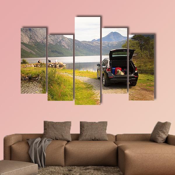 Car On Myrdal Lake Canvas Wall Art-5 Pop-Gallery Wrap-47" x 32"-Tiaracle