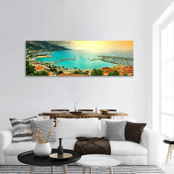 Sunset Over Azur Coast Panoramic Canvas Wall Art-1 Piece-36" x 12"-Tiaracle