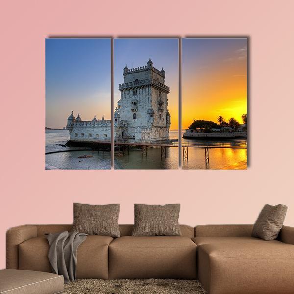 Belem Tower At Sunset Canvas Wall Art-3 Horizontal-Gallery Wrap-37" x 24"-Tiaracle