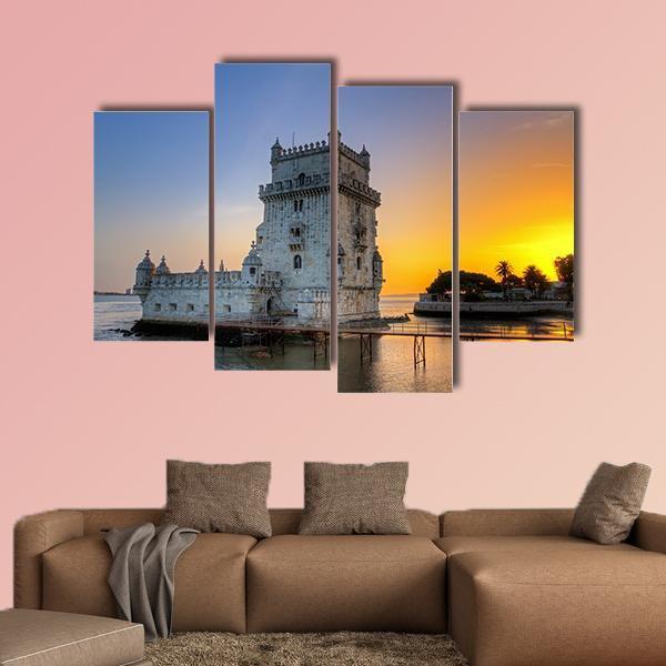 Belem Tower At Sunset Canvas Wall Art-4 Pop-Gallery Wrap-50" x 32"-Tiaracle