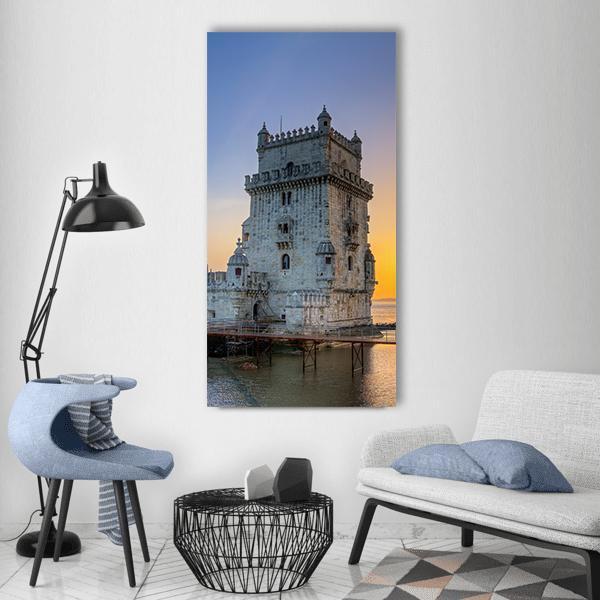 Belem Tower At Sunset Vertical Canvas Wall Art-3 Vertical-Gallery Wrap-12" x 25"-Tiaracle