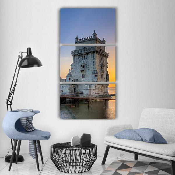Belem Tower At Sunset Vertical Canvas Wall Art-3 Vertical-Gallery Wrap-12" x 25"-Tiaracle