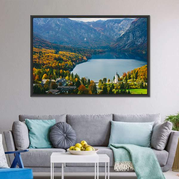 Famous Bohinj Lake Canvas Wall Art-1 Piece-Floating Frame-24" x 16"-Tiaracle