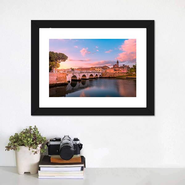Famous Bridge In Rimini Canvas Wall Art-1 Piece-Framed Print-20" x 16"-Tiaracle