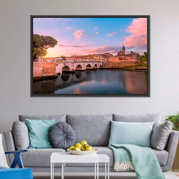 Famous Bridge In Rimini Canvas Wall Art-1 Piece-Floating Frame-24" x 16"-Tiaracle