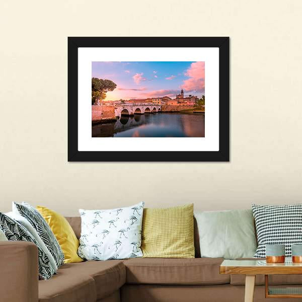 Famous Bridge In Rimini Canvas Wall Art-3 Horizontal-Gallery Wrap-25" x 16"-Tiaracle