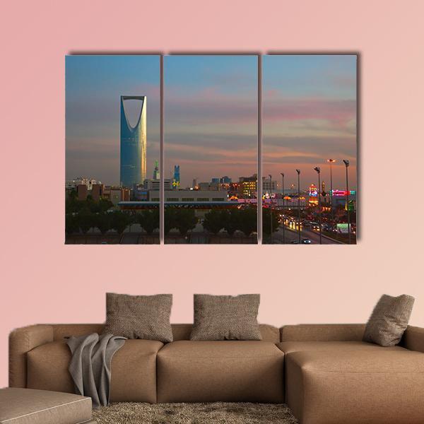 Business District Landmarks Of Riyadh Canvas Wall Art-3 Horizontal-Gallery Wrap-37" x 24"-Tiaracle