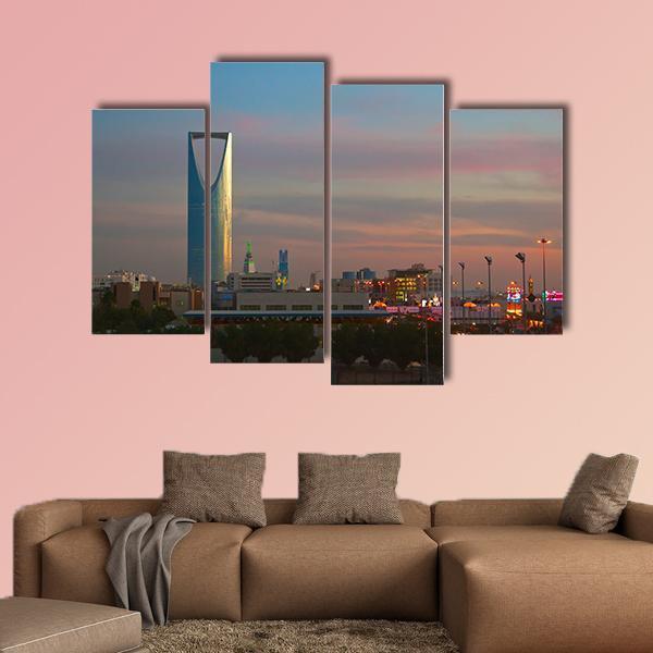 Business District Landmarks Of Riyadh Canvas Wall Art-4 Pop-Gallery Wrap-50" x 32"-Tiaracle