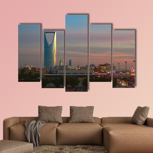 Business District Landmarks Of Riyadh Canvas Wall Art-5 Pop-Gallery Wrap-47" x 32"-Tiaracle