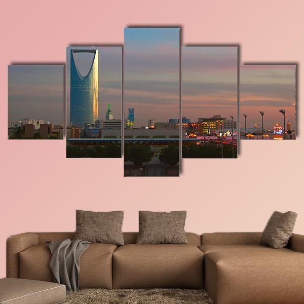 Business District Landmarks Of Riyadh Canvas Wall Art-5 Star-Gallery Wrap-62" x 32"-Tiaracle