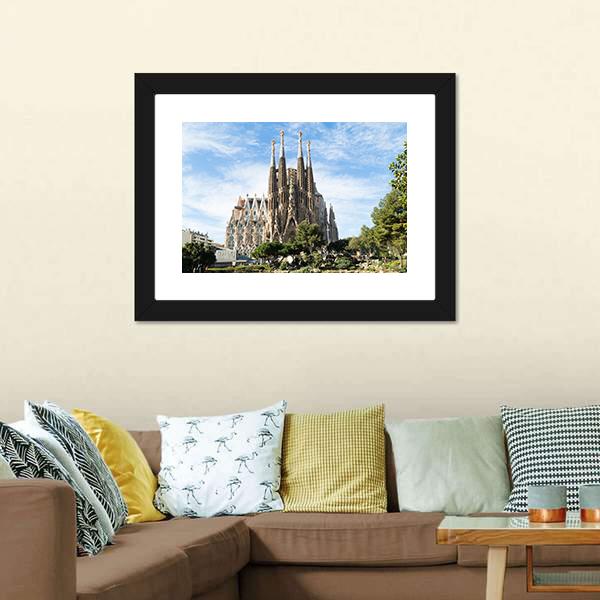 Famous Cathedral In Barcelona Canvas Wall Art-1 Piece-Framed Print-30" x 20"-Tiaracle