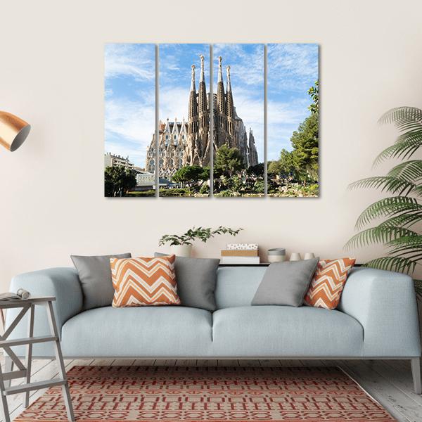 Famous Cathedral In Barcelona Canvas Wall Art-4 Horizontal-Gallery Wrap-34" x 24"-Tiaracle