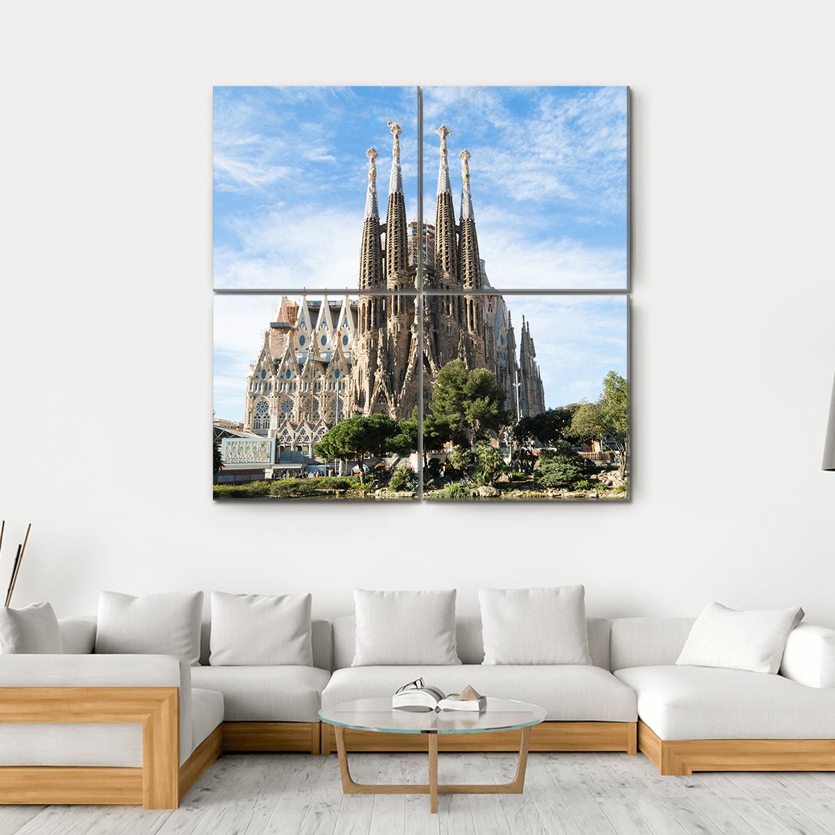 Famous Cathedral In Barcelona Canvas Wall Art-4 Square-Gallery Wrap-17" x 17"-Tiaracle