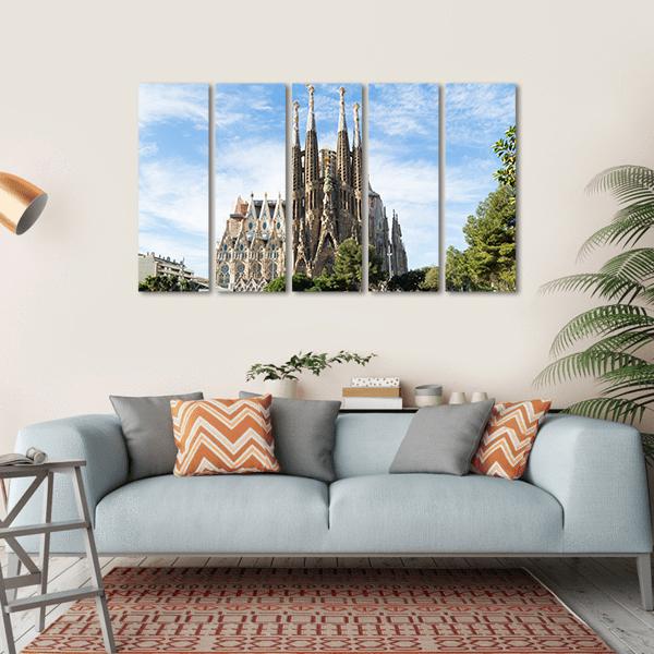 Famous Cathedral In Barcelona Canvas Wall Art-5 Horizontal-Gallery Wrap-22" x 12"-Tiaracle