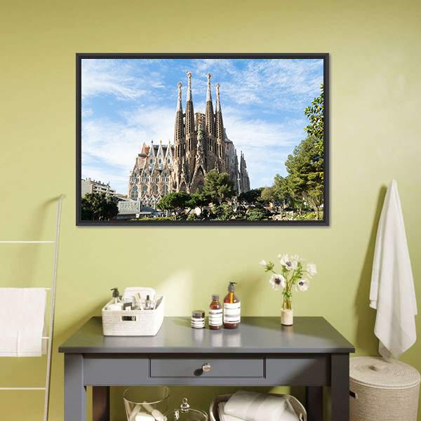 Famous Cathedral In Barcelona Canvas Wall Art-5 Horizontal-Gallery Wrap-22" x 12"-Tiaracle