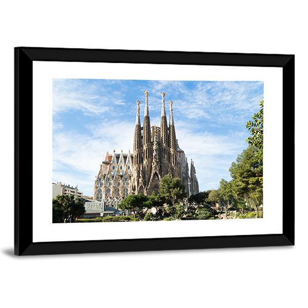 Famous Cathedral In Barcelona Canvas Wall Art-5 Horizontal-Gallery Wrap-22" x 12"-Tiaracle