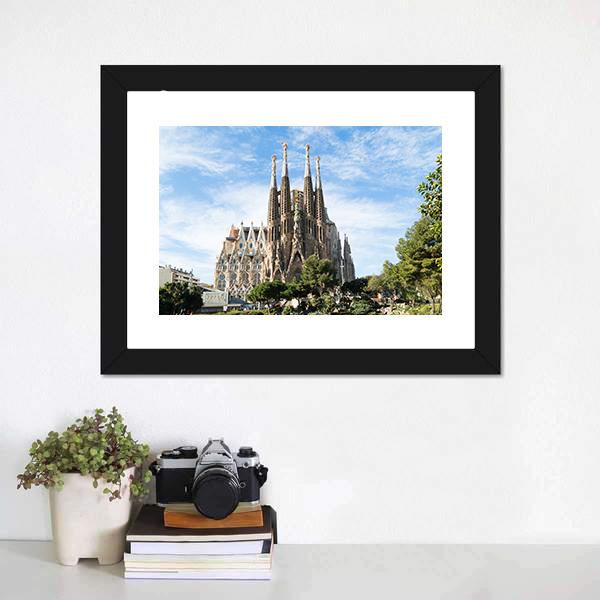 Famous Cathedral In Barcelona Canvas Wall Art-5 Horizontal-Gallery Wrap-22" x 12"-Tiaracle