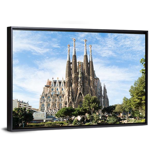 Famous Cathedral In Barcelona Canvas Wall Art-5 Horizontal-Gallery Wrap-22" x 12"-Tiaracle