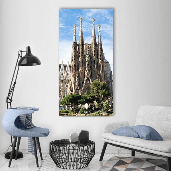 Famous Cathedral In Barcelona Vertical Canvas Wall Art-1 Vertical-Gallery Wrap-12" x 24"-Tiaracle